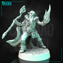 (0318) Male  human elf tiefling half-orc firbolg druid with staff and magic fire