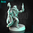 (0318) Male  human elf tiefling half-orc firbolg druid with staff and magic fire