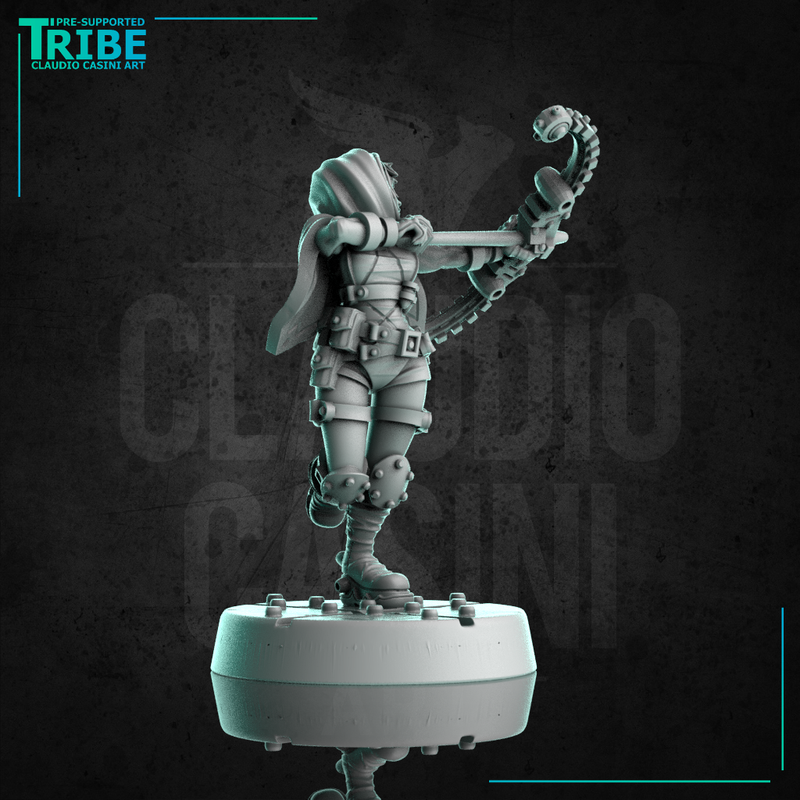 (0314) Female human archer bounty hunter sci fi with laser bow