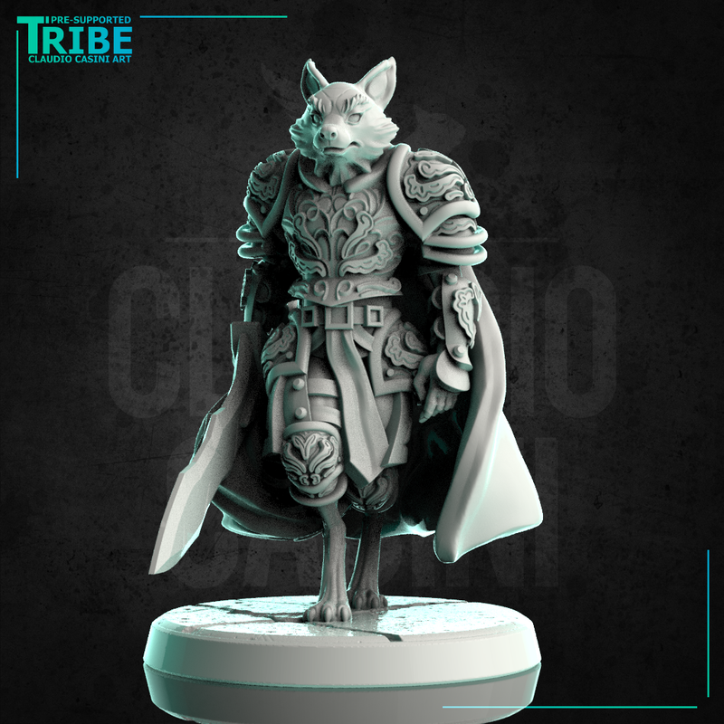 (0244) Male fox folk warrior cleric with a complete armor and a sword - Only-Games