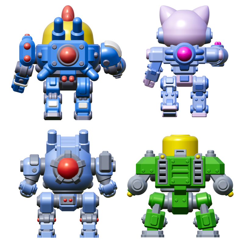 15mm Cute Mech Tabletop Miniatures Set of 4 with Bases - Only-Games