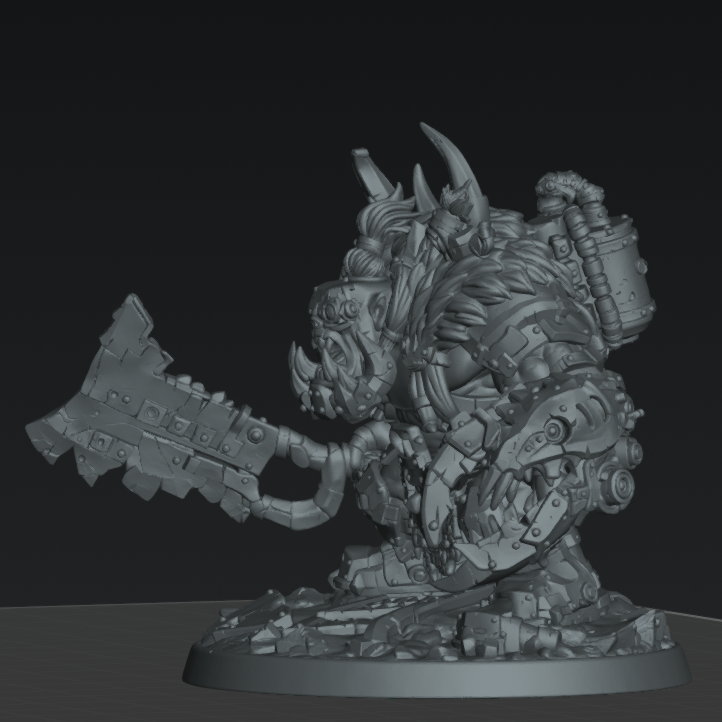 Beast Skrapper Boss – Sci-Fi Orc Warlord Miniature | Scrap-Tech Tabletop Commander | Original Wargaming Model