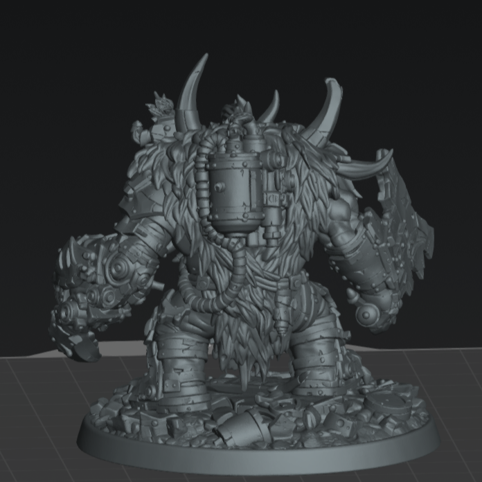 Beast Skrapper Boss – Sci-Fi Orc Warlord Miniature | Scrap-Tech Tabletop Commander | Original Wargaming Model