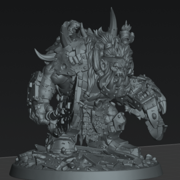 Beast Skrapper Boss – Sci-Fi Orc Warlord Miniature | Scrap-Tech Tabletop Commander | Original Wargaming Model