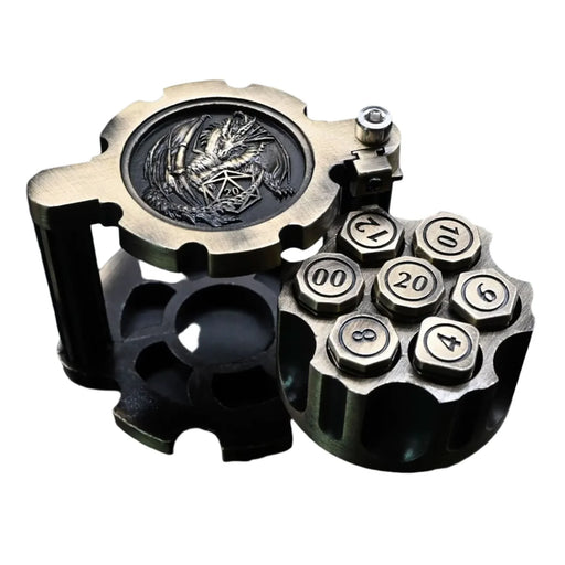 Hexchamber | Ancient Brass | Bullet Dice Set with Spinning Revolver Case - Only-Games