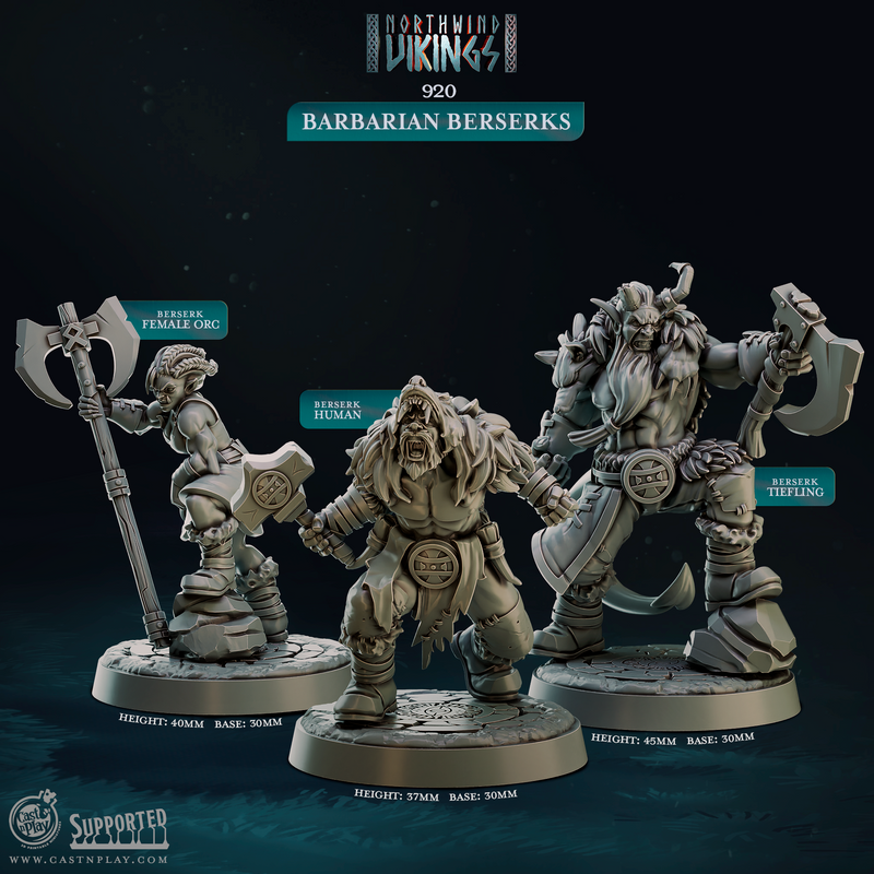Barbarian Berserks - Northwind Vikings - CastNPlay - Terrain Wargaming D&D DnD 28mm 32mm 40mm 54mm - Only-Games