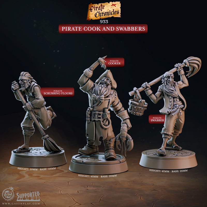Pirate Cook and Swabbers - Pirate Chronicles - CastNPlay - Terrain Wargaming D&D DnD 28mm 32mm 40mm 54mm - Only-Games