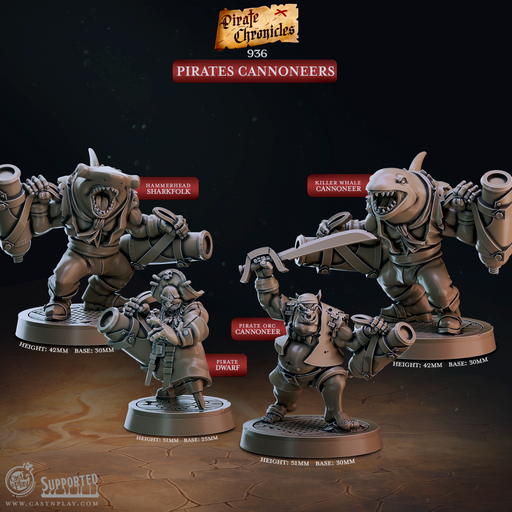Pirate Cannoneers - Pirate Chronicles - CastNPlay - Terrain Wargaming D&D DnD 28mm 32mm 40mm 54mm - Only-Games