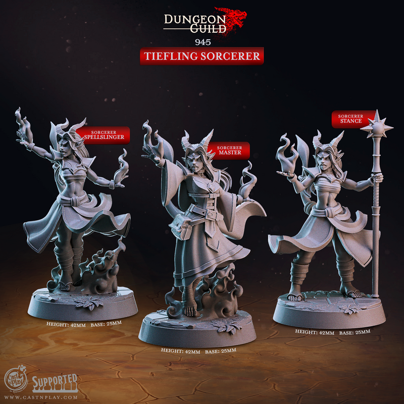Tiefling Sorcerers - Dungeon Guild - CastNPlay - Terrain Wargaming D&D DnD 28mm 32mm 40mm 54mm - Only-Games