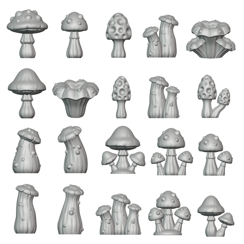 32mm Fantasy Mushroom Basing Bits – 20 STL Tabletop Miniature Terrain Pieces
