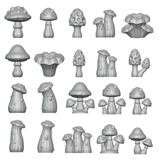 32mm Fantasy Mushroom Basing Bits – 20 STL Tabletop Miniature Terrain Pieces - Only-Games