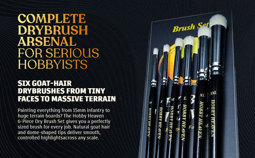 Hobby Heaven 6-Piece Dry Brush Set – XS to XXL Miniature Painting Brushes - Only-Games
