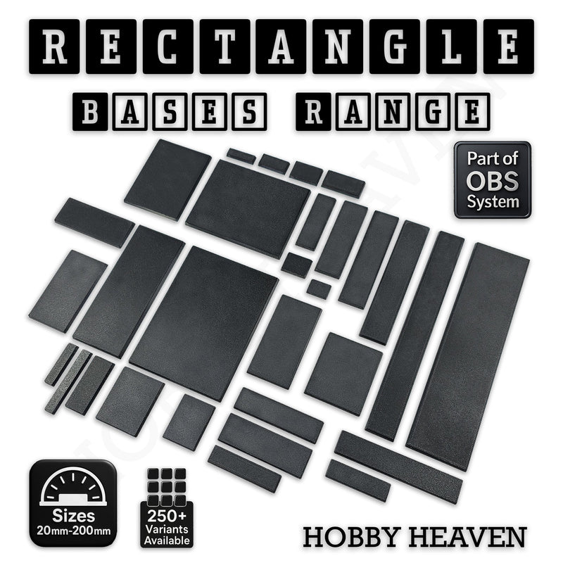 Rectangle Bases Range Sizes - 125x50mm to 200x175mm Large Sizes 3d Print Full Range Tabletop Games - Only-Games