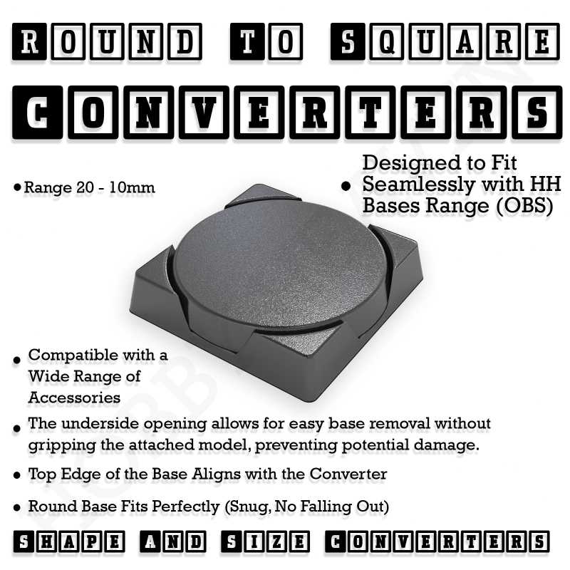 Round to Square Bases Shape and Size Converters 3d Print Full Range - Only-Games