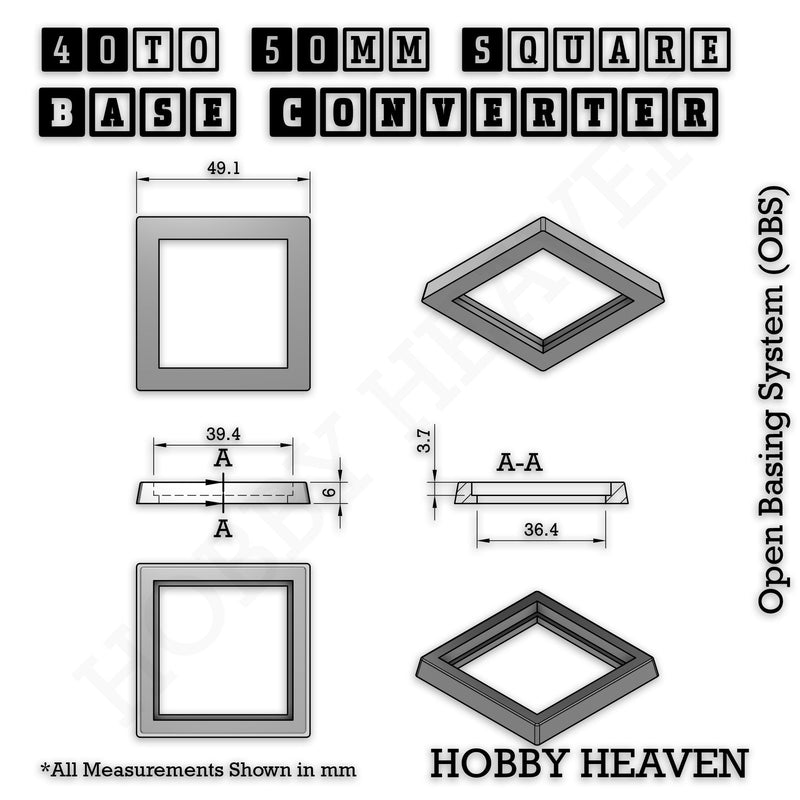 40 to 50mm Square Bases Converters 3d Print - Only-Games