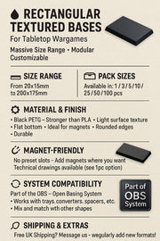 Rectangle Bases Range Sizes - 125x50mm to 200x175mm Large Sizes 3d Print Full Range Tabletop Games - Only-Games