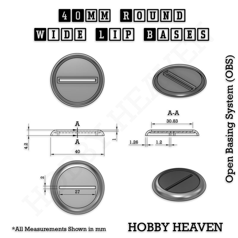 40mm Wide Lip Round Plastic Bases - Only-Games