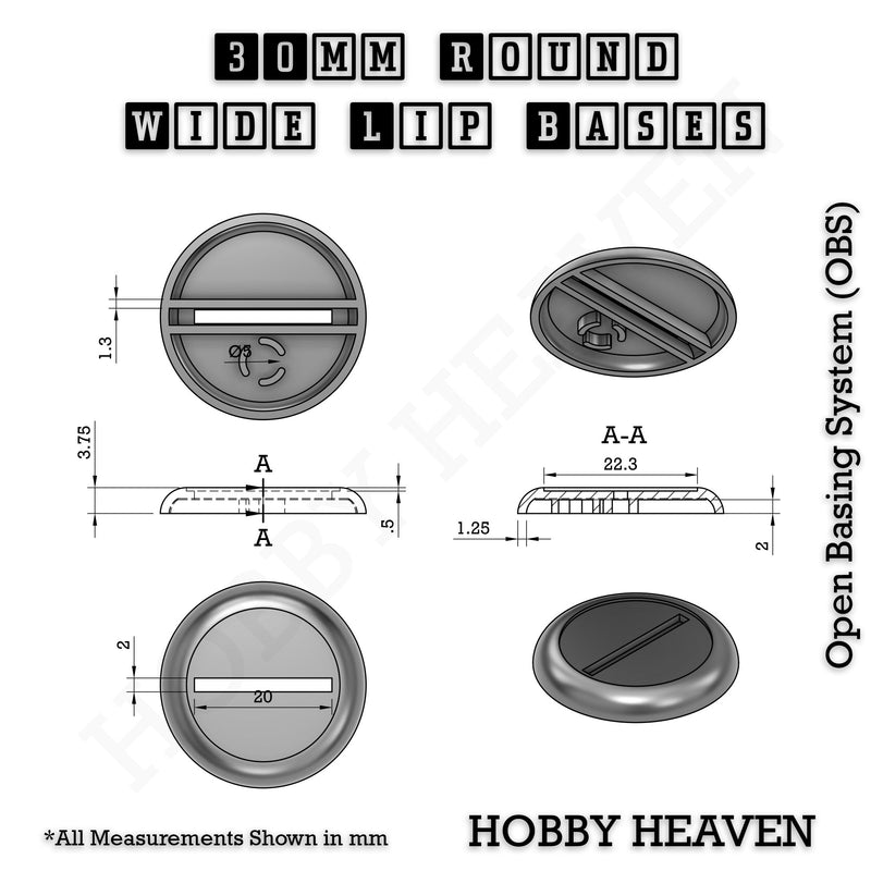 30mm Wide Lip Round Plastic Bases - Only-Games