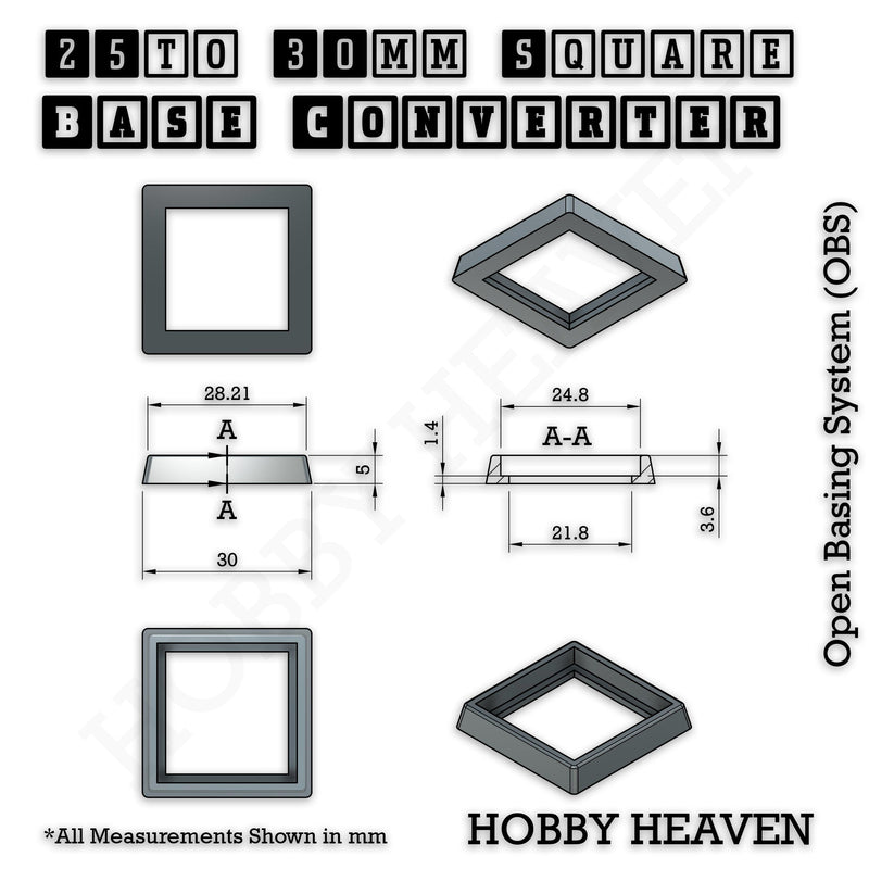 25–30mm Square Base Adapters | Injection Moulded | No Rebasing Required | Fits Popular Fantasy Miniatures - Only-Games
