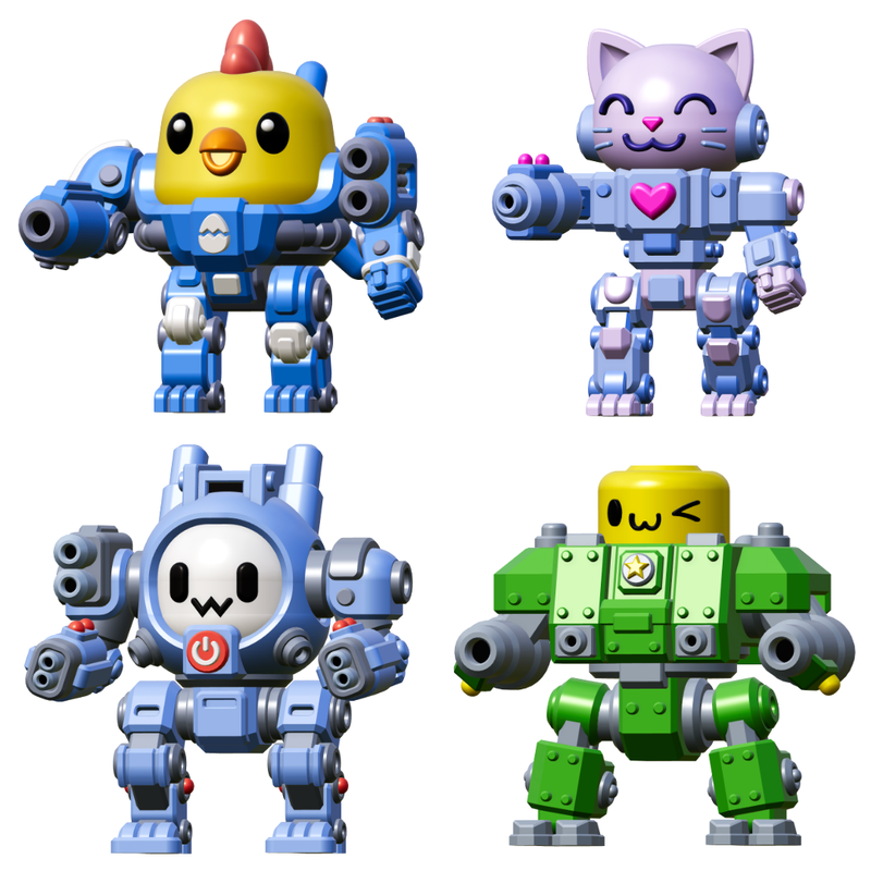 15mm Cute Mech Tabletop Miniatures Set of 4 with Bases - Only-Games