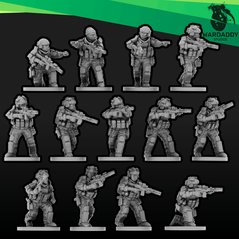 Sci-Fi Future Mercs- Riflemen - Highcut Helmets (15mm)