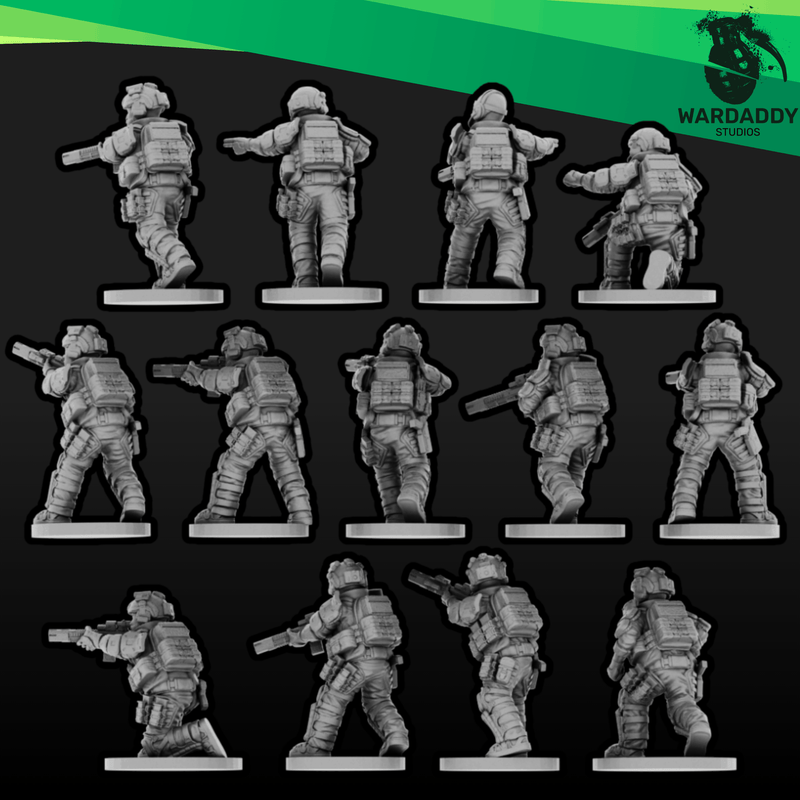 Sci-Fi Future Mercs- Riflemen - Highcut Helmets (15mm)