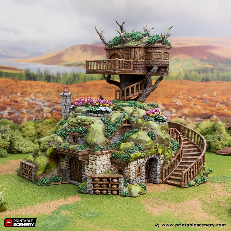 Gardeners Guildhall W/ Treehouse - Rise of the Halflings - Printable Scenery - Terrain, Wargaming, D&D, DnD - Only-Games