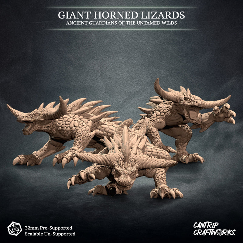 Giant Horned Lizard Trio - Ancient Guardians of the Untamed Wilds