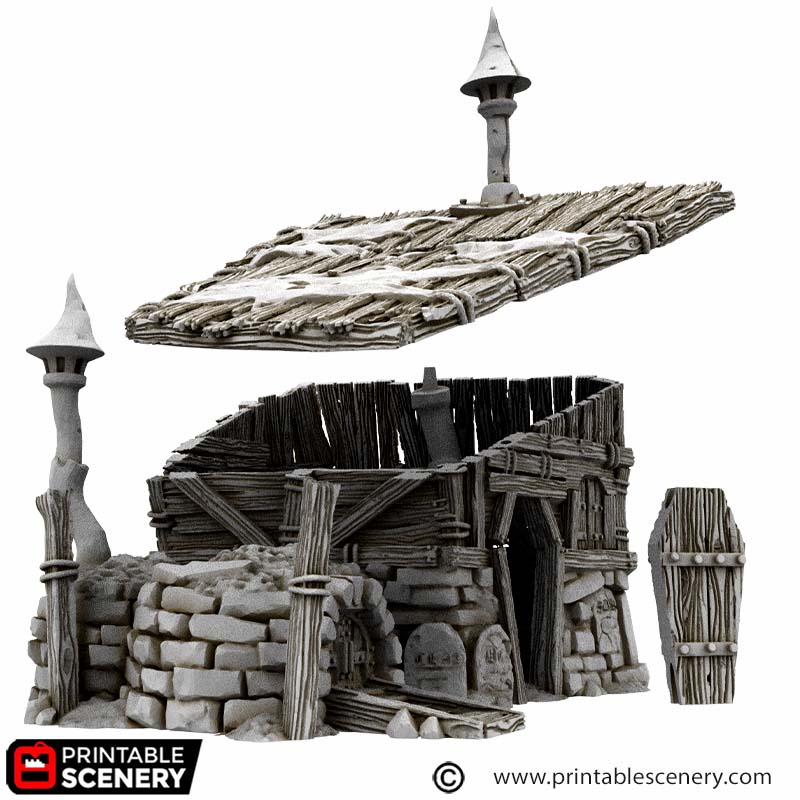 Grave Diggers Hut - Cities of Ramshackle and Ruin - Printable Scenery - Terrain, Wargaming, D&D, DnD - Only-Games