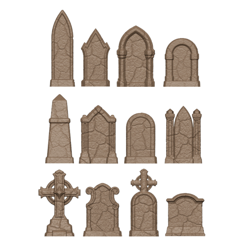 Halloween Graveyard Headstones 12 Pack Gothic Basing Bits for 32mm Tabletop Miniatures