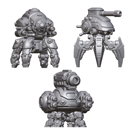 15mm Sci-Fi Walking Tank Mech STL 3 Pack Robot Walker Miniatures for Tabletop Wargaming - Only-Games