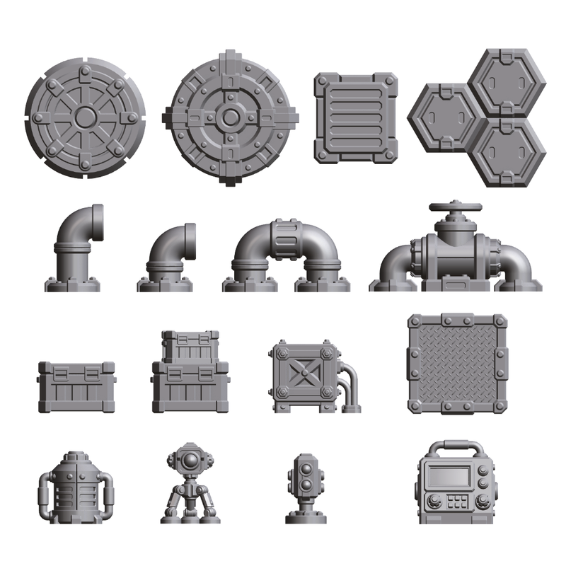 32mm Tabletop Scenery Industrial Sci-fi Basing Bits Pack