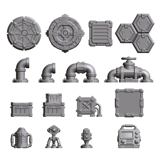 32mm Tabletop Scenery Industrial Sci-fi Basing Bits Pack - Only-Games
