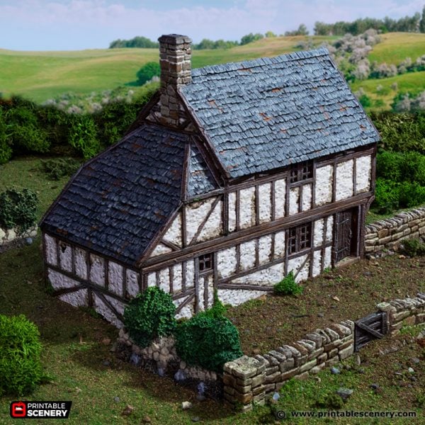 Wattle and Daub Hollyhock Cottage - King and Country - Printable Scenery Terrain Wargaming D&D DnD 10mm 15mm 20mm 25mm 28mm 32mm 40mm 54mm Painted options - Only-Games