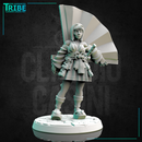 (0281) Female human tiefling half-orc elf firbolg warrior samurai with a big fan and a katana - Only-Games