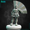 (0281) Female human tiefling half-orc elf firbolg warrior samurai with a big fan and a katana - Only-Games