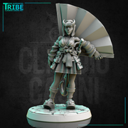 (0281) Female human tiefling half-orc elf firbolg warrior samurai with a big fan and a katana - Only-Games