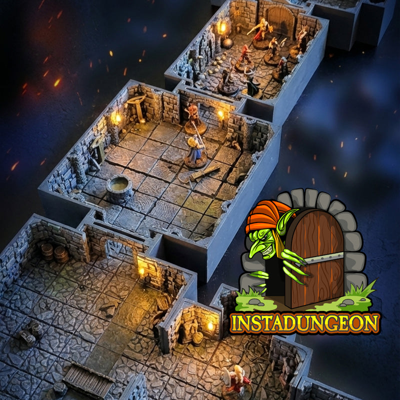 INSTADUNGEON™ Fantasy Foundation Set - Wide/Double - Tiles 1A-10A: gaming terrain tiles compatible with D&D, Pathfinder and more