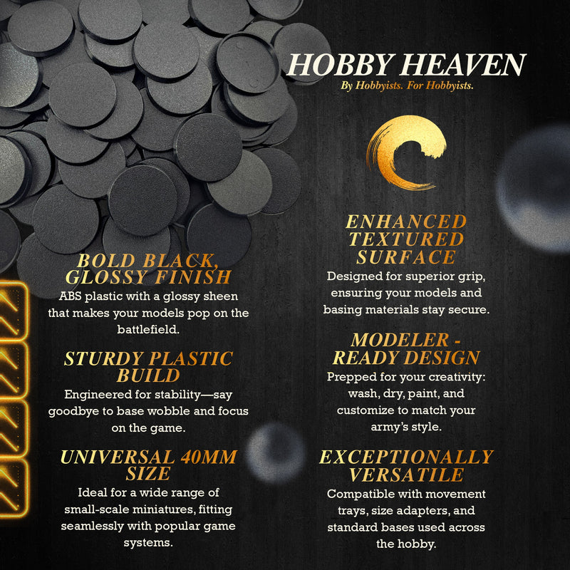 40mm Round Bases | Plain Black Plastic Bases for Wargames| Miniature Wargaming Bases - Only-Games