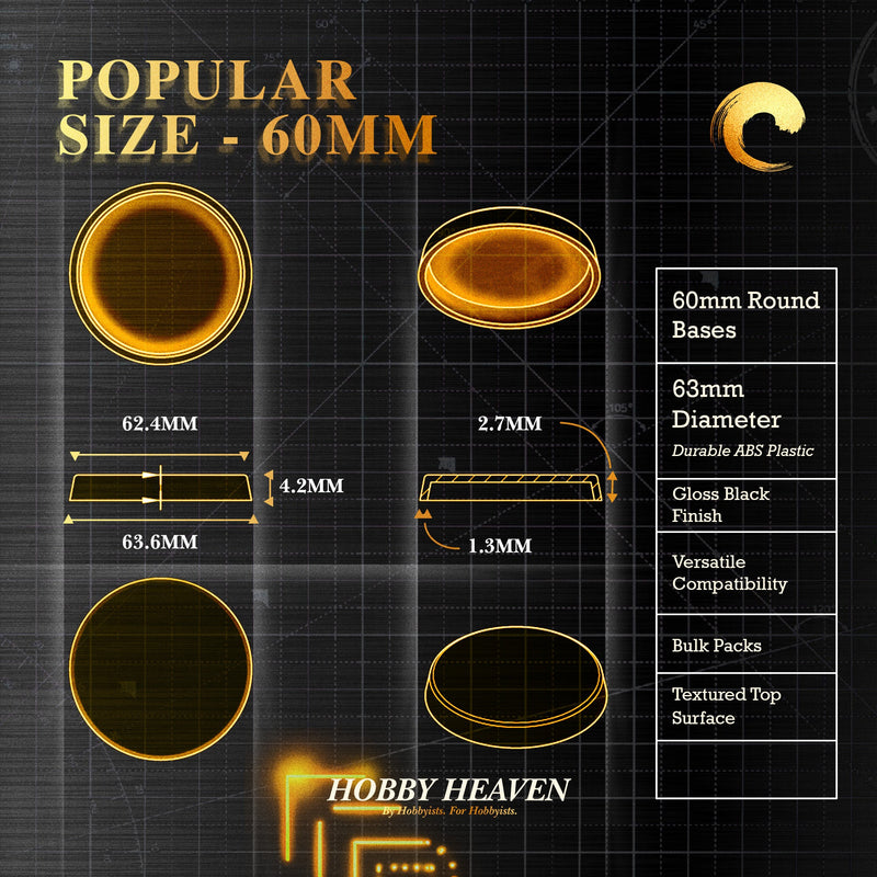 60mm Round Plain Plastic Bases - Only-Games