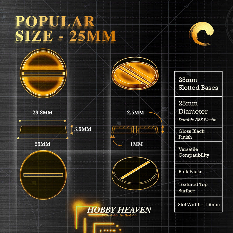 25mm Round Slotted Bases for Wargaming Miniatures | Durable Plastic | Compatible with Popular Tabletop Games - Only-Games