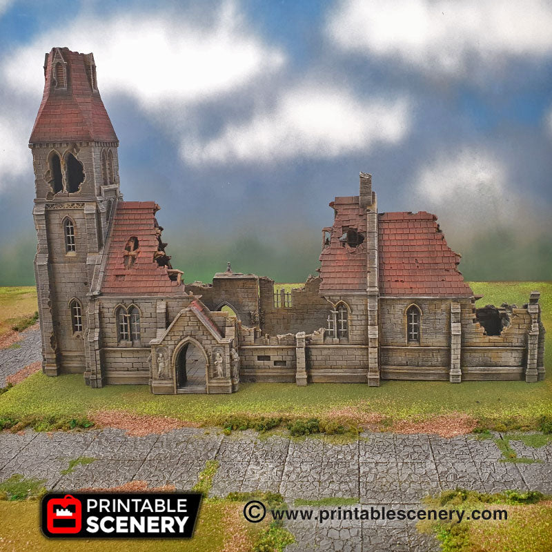 Ruined Medieval Church - Time Warp - Printable Scenery - Only-Games