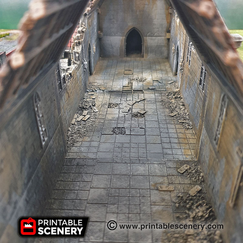 Ruined Medieval Church - Time Warp - Printable Scenery - Only-Games