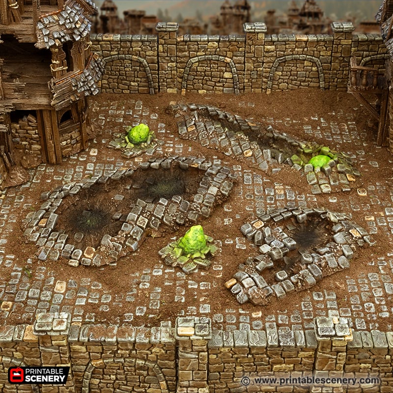 Meteor Craters - Cities of Ramshackle and Ruin - Printable Scenery - Terrain, Wargaming, D&D, DnD - Only-Games