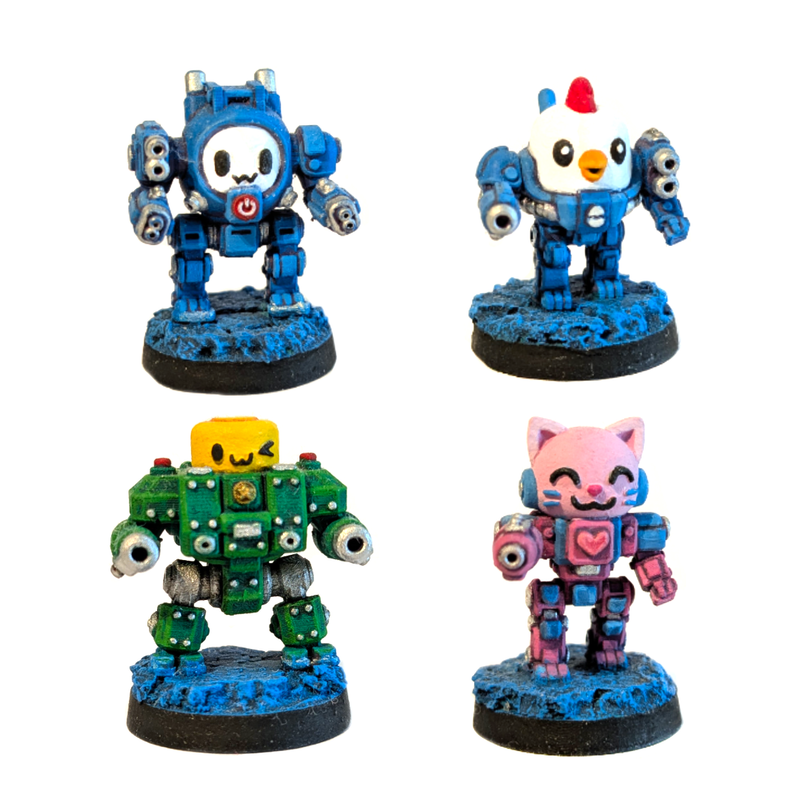15mm Cute Mech Tabletop Miniatures Set of 4 with Bases