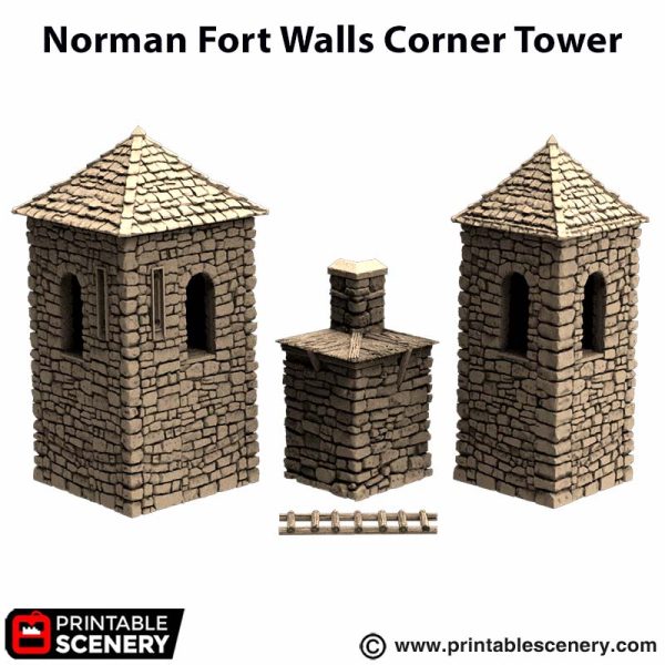Norman Fort Walls - Corner Towers - King and Country - Printable Scenery Terrain Wargaming D&D DnD 10mm 15mm 20mm 25mm 28mm 32mm 40mm 54mm Painted options - Only-Games