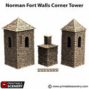 Norman Fort Walls - Corner Towers - King and Country - Printable Scenery Terrain Wargaming D&D DnD 10mm 15mm 20mm 25mm 28mm 32mm 40mm 54mm Painted options