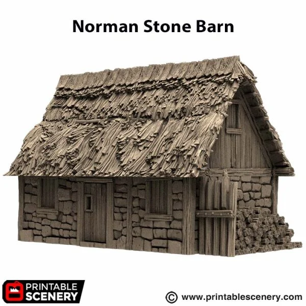 Norman Stone Barn - King and Country - Printable Scenery Terrain Wargaming D&D DnD 10mm 15mm 20mm 25mm 28mm 32mm 40mm 54mm - Only-Games