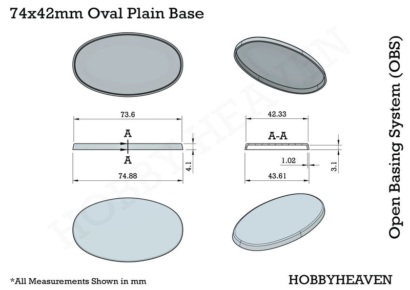 75x42mm Oval Plain Plastic Bases - Only-Games