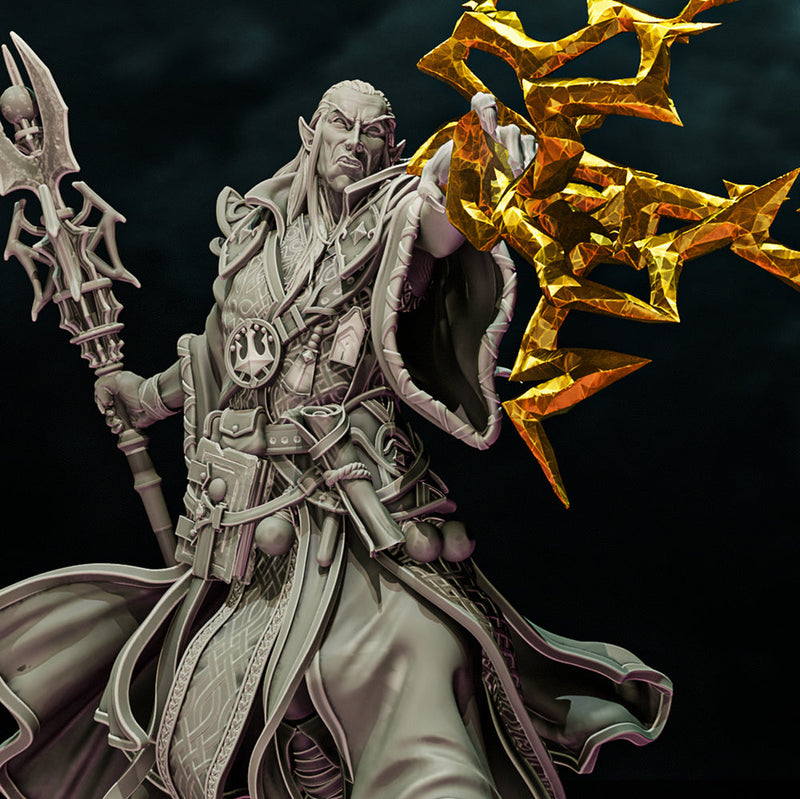 Elf Wizard Casting Spell PC NPC, Paintedornot Original Design Unpainted Mini | 5 Sizes /Scales - Only-Games